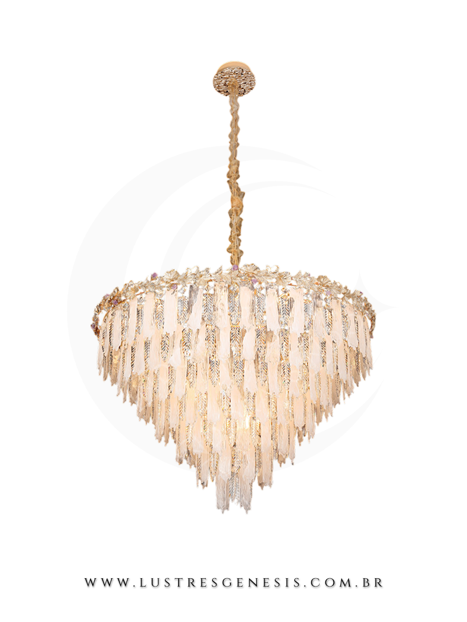 Lustre Pendente de Cristal Dourado Ø60cm, Sala de Jantar, Sala de Estar, Quarto Casal, Suite Master, Mesa Area Gourmet
